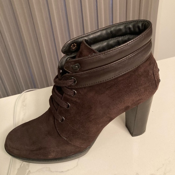 Authentic Tod’s Italian ankle booties, chocolate suede, leather trim, size 38,5 - Picture 7 of 13